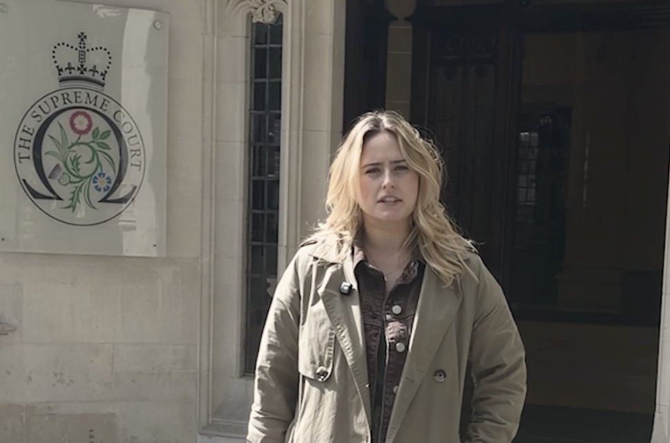 Connie Shaw outside the Supreme Court on the first anniversary of the landmark ruling on biological sex