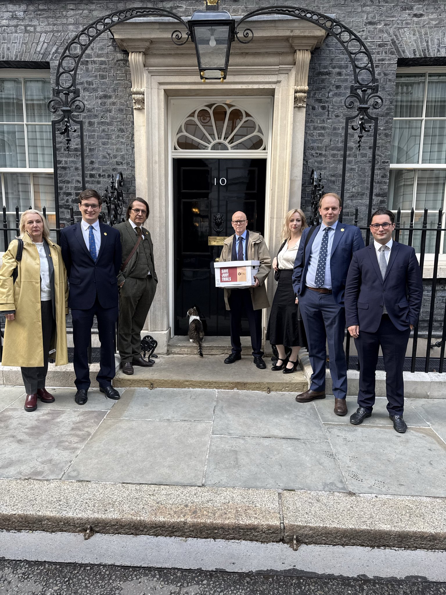 FSU team outside 10 Downing Street with the save jury trials petition