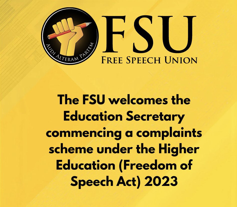 FSU graphic welcoming the commencement of the Higher Education (Freedom of Speech) Act complaints scheme